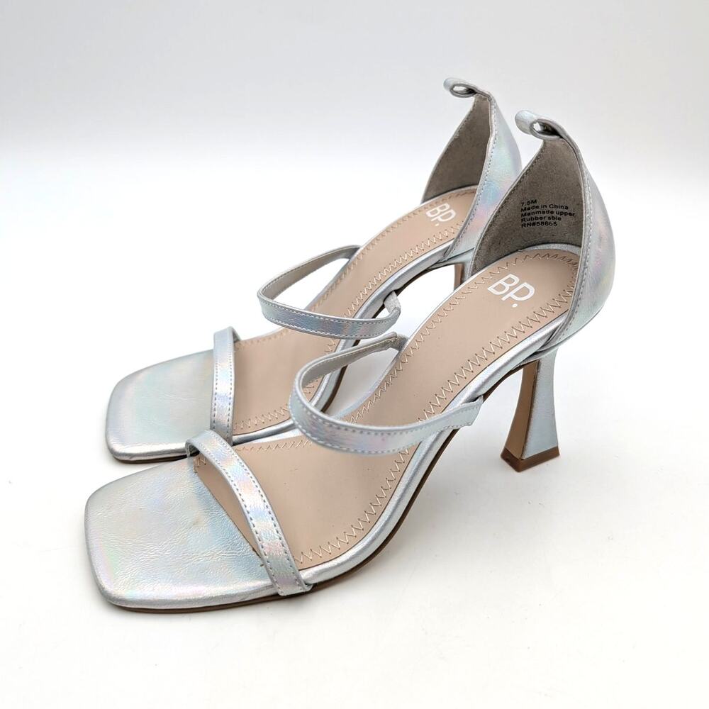 BP. Jessa Ankle Strap Sandals Open Square Toe Women's Silver Size US7.5M EU37.5